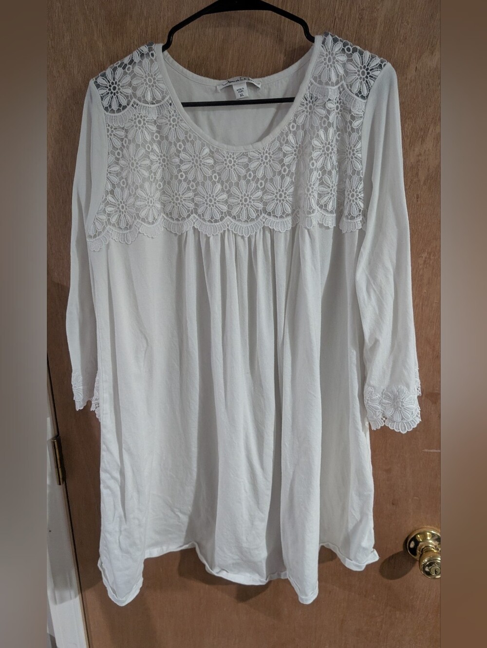 Oscar de la Renta White Crochet Yoke Tunic